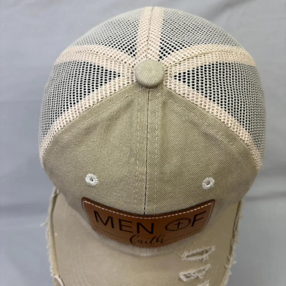 Men of Faith Christian Cross Crown of Thorns Distressed Trucker Hat Snapback